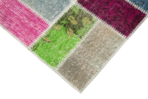 Kırk Yama Mavi Patchwork Pamuk Yün El Dokuma Halısı 88x300 Agacan