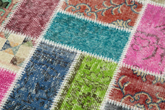 Kırk Yama Mavi Patchwork Pamuk Yün El Dokuma Halısı 88x300 Agacan