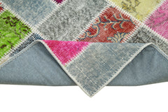 Kırk Yama Mavi Patchwork Pamuk Yün El Dokuma Halısı 88x300 Agacan