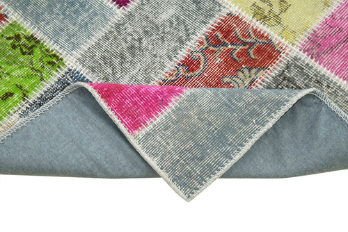 Kırk Yama Mavi Patchwork Pamuk Yün El Dokuma Halısı 88x300 Agacan