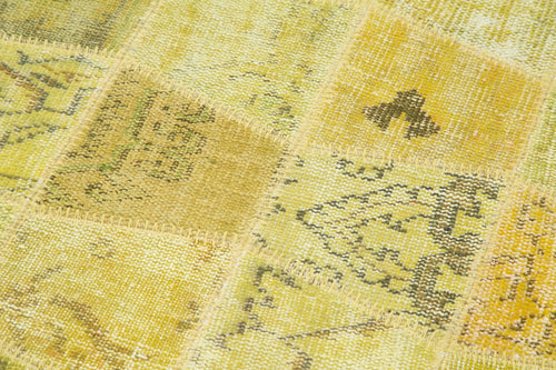 Kırk Yama Sarı Patchwork Pamuk Yün El Dokuma Halısı 99x307 Agacan