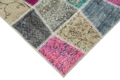 Kırk Yama Mavi Patchwork Pamuk Yün El Dokuma Halısı 90x308 Agacan