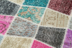 Kırk Yama Mavi Patchwork Pamuk Yün El Dokuma Halısı 90x308 Agacan