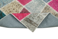 Kırk Yama Mavi Patchwork Pamuk Yün El Dokuma Halısı 90x308 Agacan