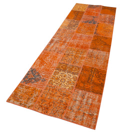 Kırk Yama Turuncu Patchwork Pamuk Yün El Dokuma Halısı 85x297 Agacan