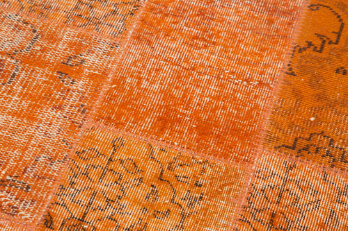 Kırk Yama Turuncu Patchwork Pamuk Yün El Dokuma Halısı 85x297 Agacan