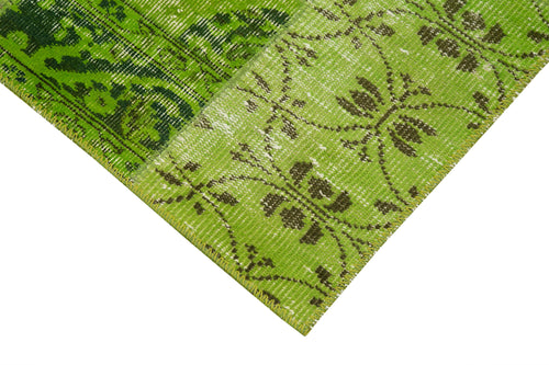 Kırk Yama Yeşil Patchwork Pamuk Yün El Dokuma Halısı 87x297 Agacan