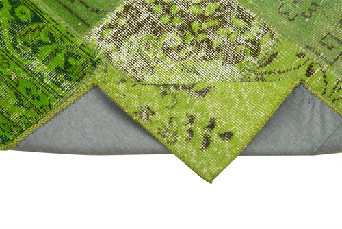 Kırk Yama Yeşil Patchwork Pamuk Yün El Dokuma Halısı 86x300 Agacan