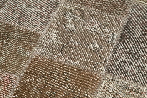 Kırk Yama Kahverengi Patchwork Pamuk Yün El Dokuma Halısı 84x300 Agacan