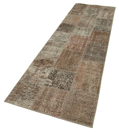 Kırk Yama Kahverengi Patchwork Pamuk Yün El Dokuma Halısı 86x301 Agacan