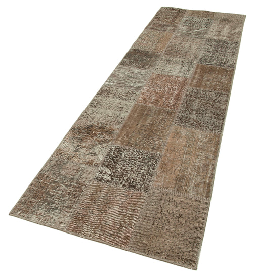 Kırk Yama Kahverengi Patchwork Pamuk Yün El Dokuma Halısı 86x301 Agacan