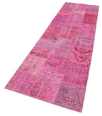 Kırk Yama Pembe Patchwork Pamuk Yün El Dokuma Halısı 85x305 Agacan