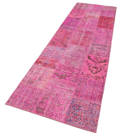 Kırk Yama Pembe Patchwork Pamuk Yün El Dokuma Halısı 85x305 Agacan