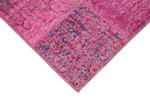 Kırk Yama Pembe Patchwork Pamuk Yün El Dokuma Halısı 85x305 Agacan