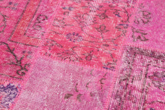 Kırk Yama Pembe Patchwork Pamuk Yün El Dokuma Halısı 85x305 Agacan