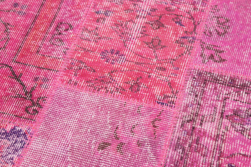 Kırk Yama Pembe Patchwork Pamuk Yün El Dokuma Halısı 85x305 Agacan