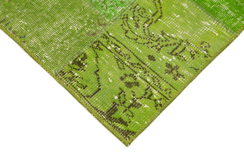Kırk Yama Yeşil Patchwork Pamuk Yün El Dokuma Halısı 87x305 Agacan