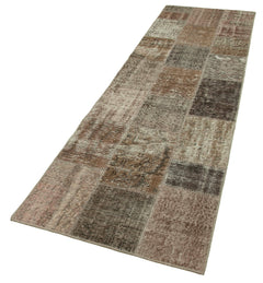 Kırk Yama Kahverengi Patchwork Pamuk Yün El Dokuma Halısı 86x304 Agacan