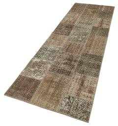 Kırk Yama Kahverengi Patchwork Pamuk Yün El Dokuma Halısı 86x304 Agacan