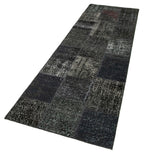 Kırk Yama Siyah Patchwork Pamuk Yün El Dokuma Halısı 86x300 Agacan