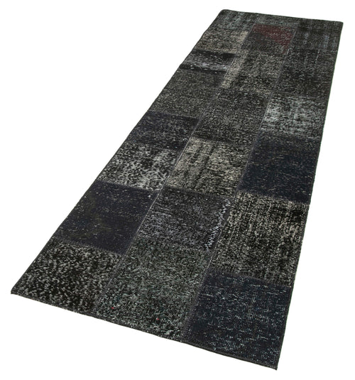 Kırk Yama Siyah Patchwork Pamuk Yün El Dokuma Halısı 86x300 Agacan