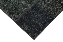 Kırk Yama Siyah Patchwork Pamuk Yün El Dokuma Halısı 86x300 Agacan