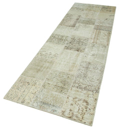 Kırk Yama Bej Patchwork Pamuk Yün El Dokuma Halısı 85x300 Agacan