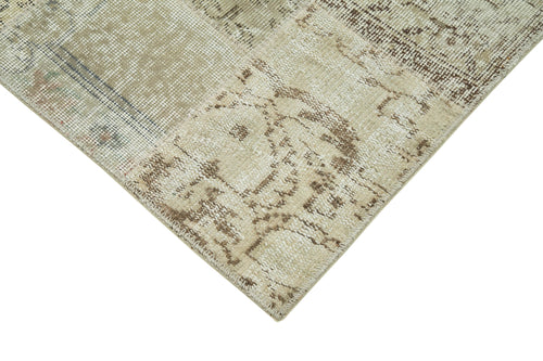 Kırk Yama Bej Patchwork Pamuk Yün El Dokuma Halısı 85x300 Agacan