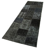 Kırk Yama Siyah Patchwork Pamuk Yün El Dokuma Halısı 85x309 Agacan