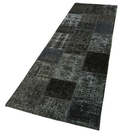Kırk Yama Siyah Patchwork Pamuk Yün El Dokuma Halısı 85x309 Agacan