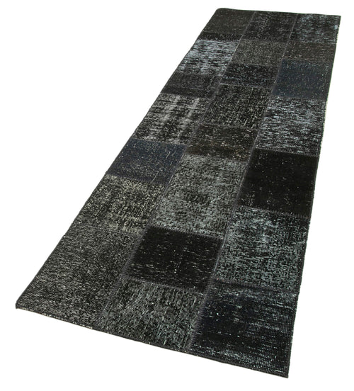 Kırk Yama Siyah Patchwork Pamuk Yün El Dokuma Halısı 85x309 Agacan
