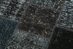 Kırk Yama Siyah Patchwork Pamuk Yün El Dokuma Halısı 85x309 Agacan