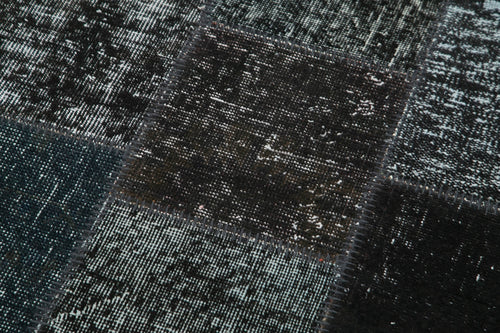 Kırk Yama Siyah Patchwork Pamuk Yün El Dokuma Halısı 85x309 Agacan