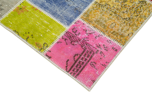 Kırk Yama Mavi Patchwork Pamuk Yün El Dokuma Halısı 92x296 Agacan