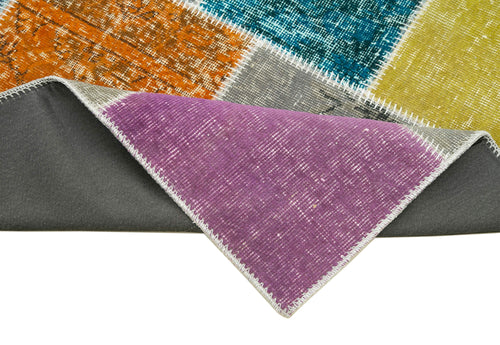 Kırk Yama Mavi Patchwork Pamuk Yün El Dokuma Halısı 92x296 Agacan