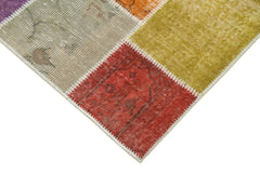 Kırk Yama Mavi Patchwork Pamuk Yün El Dokuma Halısı 91x300 Agacan