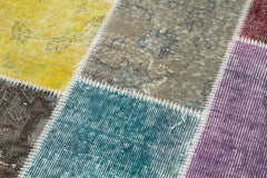 Kırk Yama Mavi Patchwork Pamuk Yün El Dokuma Halısı 91x300 Agacan