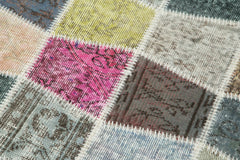 Kırk Yama Mavi Patchwork Pamuk Yün El Dokuma Halısı 89x307 Agacan