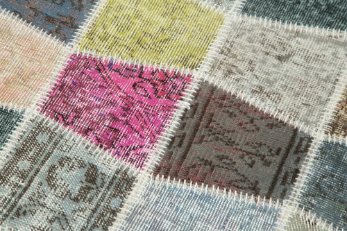 Kırk Yama Mavi Patchwork Pamuk Yün El Dokuma Halısı 89x307 Agacan