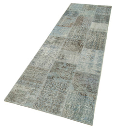Kırk Yama Mavi Patchwork Pamuk Yün El Dokuma Halısı 85x303 Agacan