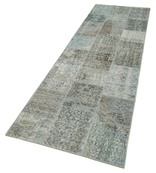 Kırk Yama Mavi Patchwork Pamuk Yün El Dokuma Halısı 85x303 Agacan