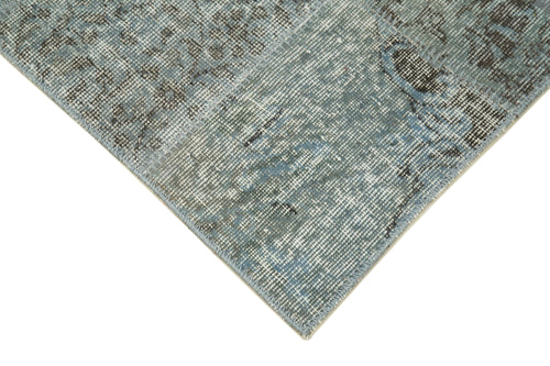 Kırk Yama Mavi Patchwork Pamuk Yün El Dokuma Halısı 85x303 Agacan