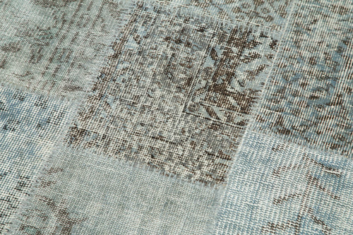 Kırk Yama Mavi Patchwork Pamuk Yün El Dokuma Halısı 85x303 Agacan