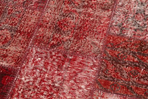 Kırk Yama Kırmızı Patchwork Pamuk Yün El Dokuma Halısı 86x301 Agacan