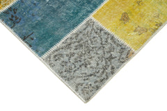 Kırk Yama Mavi Patchwork Pamuk Yün El Dokuma Halısı 92x301 Agacan