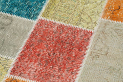 Kırk Yama Mavi Patchwork Pamuk Yün El Dokuma Halısı 92x301 Agacan