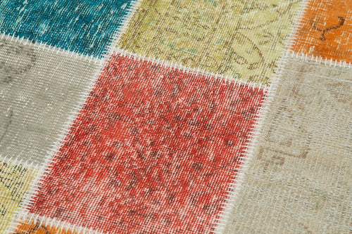 Kırk Yama Mavi Patchwork Pamuk Yün El Dokuma Halısı 92x301 Agacan