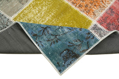 Kırk Yama Mavi Patchwork Pamuk Yün El Dokuma Halısı 92x301 Agacan