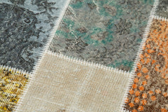 Kırk Yama Mavi Patchwork Pamuk Yün El Dokuma Halısı 91x300 Agacan