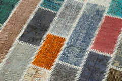 Kırk Yama Mavi Patchwork Pamuk Yün El Dokuma Halısı 106x301 Agacan